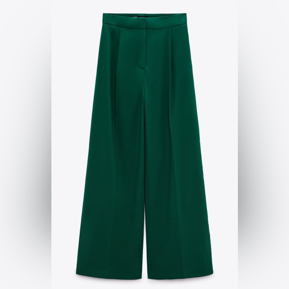 Zara Emerald Green Wide Leg Trousers Size Small